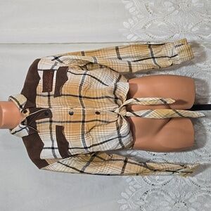 Vintage Easy Riders Leather & Flannel Long Sleeve Cropped Shirt/Top sz Large